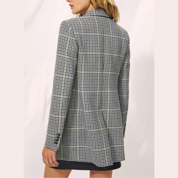 Aritzia x Wilfred Margaux Gray Green Houndstooth Double-Breasted Blazer Sz 2 EUC - Picture 16 of 16